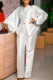 White Casual Solid Patchwork Slit V Neck Long Sleeve Two Pieces