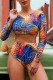 Multicolor Sexy Print Bandage Backless Swimwears (With Paddings)
