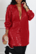 Red Street Solid Sequins Turndown Collar Shirt Dress Dresses