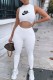 White Casual Print Hollowed Out O Neck Jumpsuits