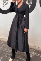 Black Casual Solid Patchwork Turndown Collar Outerwear