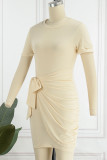 Pink Casual Solid Patchwork O Neck Short Sleeve Dress