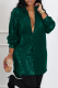Green Street Solid Sequins Turndown Collar Shirt Dress Dresses