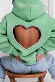 Pink Casual Solid Hot Drilling Backless Hooded Collar Tops