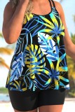 Blue Sexy Print Patchwork Backless Swimwears (With Paddings)