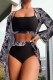 Black Sexy Print Patchwork Swimsuit Three Piece Set (With Paddings)