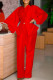 Red Casual Solid Patchwork Slit V Neck Long Sleeve Two Pieces