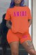 Orange Casual Print Letter O Neck Short Sleeve Two Pieces