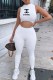 White Casual Print Hollowed Out O Neck Jumpsuits