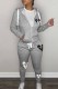 Grey Casual Print Patchwork Hooded Collar Long Sleeve Two Pieces