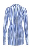 Blue Casual Striped Print Patchwork Turndown Collar Long Sleeve Two Pieces