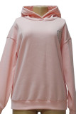Pink Casual Solid Hot Drilling Backless Hooded Collar Tops