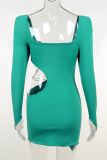 Green Sexy Solid Chains Square Collar Pencil Skirt Dresses