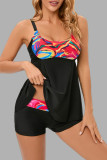 Black Sexy Print Patchwork Backless Swimwears (With Paddings)