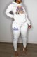 White Casual Character Print Letter Hooded Collar Long Sleeve Two Pieces