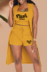 Yellow Fashion Print Patchwork Cardigan Collar Sleeveless Three Pieces