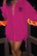 Rose Red Sexy Print Fold Shirt Collar Shirt Dress Dresses