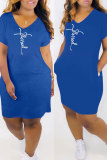 Pink Fashion Casual Print Basic V Neck Short Sleeve Dress