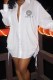 White Sexy Print Fold Shirt Collar Shirt Dress Dresses