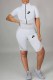 Grey Sportswear Print Patchwork Zipper Collar Short Sleeve Two Pieces