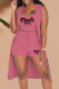 Pink Fashion Print Patchwork Cardigan Collar Sleeveless Three Pieces