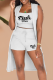 White Fashion Print Patchwork Cardigan Collar Sleeveless Three Pieces
