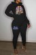 Black Casual Character Print Letter Hooded Collar Long Sleeve Two Pieces