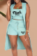 Light Blue Fashion Print Patchwork Cardigan Collar Sleeveless Three Pieces