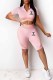 Pink Casual Print Patchwork Letter Zipper Collar Long Sleeve Two Pieces