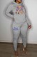 Grey Casual Character Print Letter Hooded Collar Long Sleeve Two Pieces