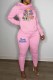 Pink Casual Character Print Letter Hooded Collar Long Sleeve Two Pieces