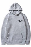 Grey Casual Print Letter Hooded Collar Tops