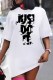 White Casual Print Letter O Neck T-Shirts