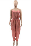 Pink Sexy Casual Solid Backless Spaghetti Strap Regular Jumpsuits