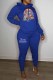 Blue Casual Character Print Letter Hooded Collar Long Sleeve Two Pieces