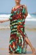 Red Green Casual Print Patchwork Slit V Neck Beach Dress Dresses