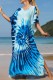 Blue Casual Print Patchwork Slit V Neck Beach Dress Dresses