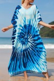 Red Casual Print Patchwork Slit V Neck Beach Dress Dresses