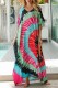 Light Green Casual Print Patchwork Slit V Neck Beach Dress Dresses
