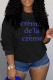 Black Street Print Patchwork Letter O Neck Tops