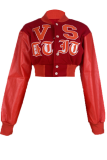 Red Street Embroidery Patchwork Mandarin Collar Outerwear