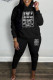 Black Casual Letter Print Basic Hooded Collar Long Sleeve Two Pieces