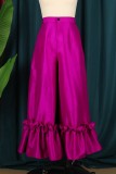 Rose Red Sexy Casual Solid Patchwork Backless With Bow Strapless Sleeveless Two Pieces