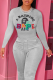 Grey Street Print Letter O Neck Tops