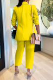 Yellow Casual Solid Patchwork Turndown Collar Long Sleeve Two Pieces