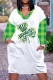 White Casual Print Patchwork Basic V Neck Long Sleeve Dresses