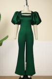 Purple Casual Solid Hollowed Out Patchwork Square Collar Regular Jumpsuits
