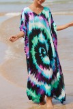 Red Casual Print Patchwork Slit V Neck Beach Dress Dresses