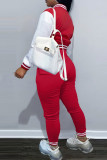 Red Casual Print Patchwork Long Sleeve Two Pieces