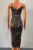 Leopard Print Sexy Print Backless Spaghetti Strap Pencil Skirt Dresses